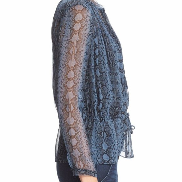 Rebecca Taylor New SILK Drawstring Blouse Top Long Sleeves Sheer Blue Womens🎉HP - Picture 5 of 15